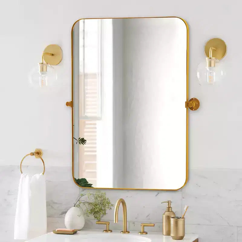 MAYEERTY 35.83x24.02x1.57in Wrought Iron Rounded Rectangle Gold Metal Hanging Mirror