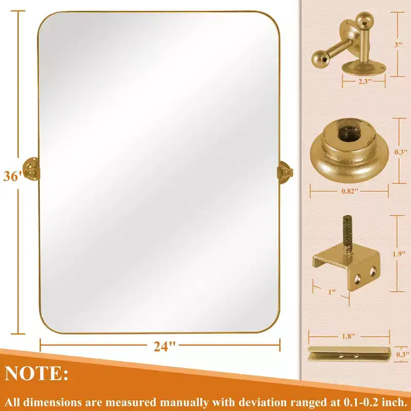 MAYEERTY 91x61x4 cm, specchio da parete rettangolare arrotondato in ferro battuto, colore oro