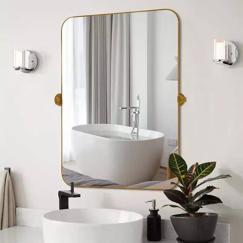 MAYEERTY 91x61x4 cm, specchio da parete rettangolare arrotondato in ferro battuto, colore oro