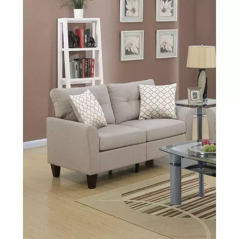 Divano Moderno Okak Set 2pz con Cuscino Spesso, Gambe in Pino Massello Divanetto Rivestito per Appartamenti, Soggiorno