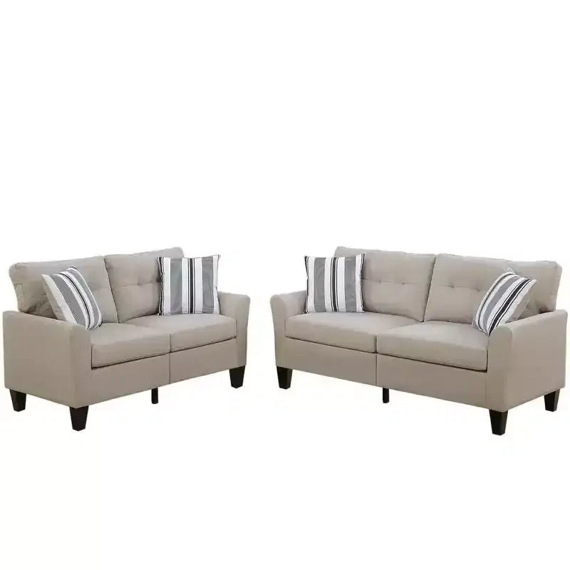Divano Moderno Okak Set 2pz con Cuscino Spesso, Gambe in Pino Massello Divanetto Rivestito per Appartamenti, Soggiorno