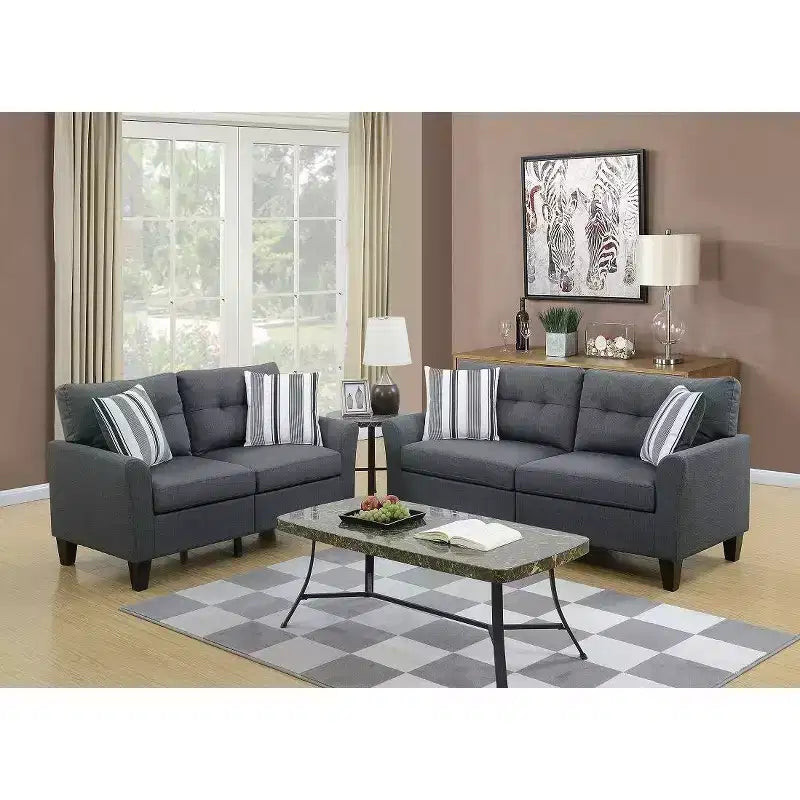 Divano Moderno Okak Set 2pz con Cuscino Spesso, Gambe in Pino Massello Divanetto Rivestito per Appartamenti, Soggiorno