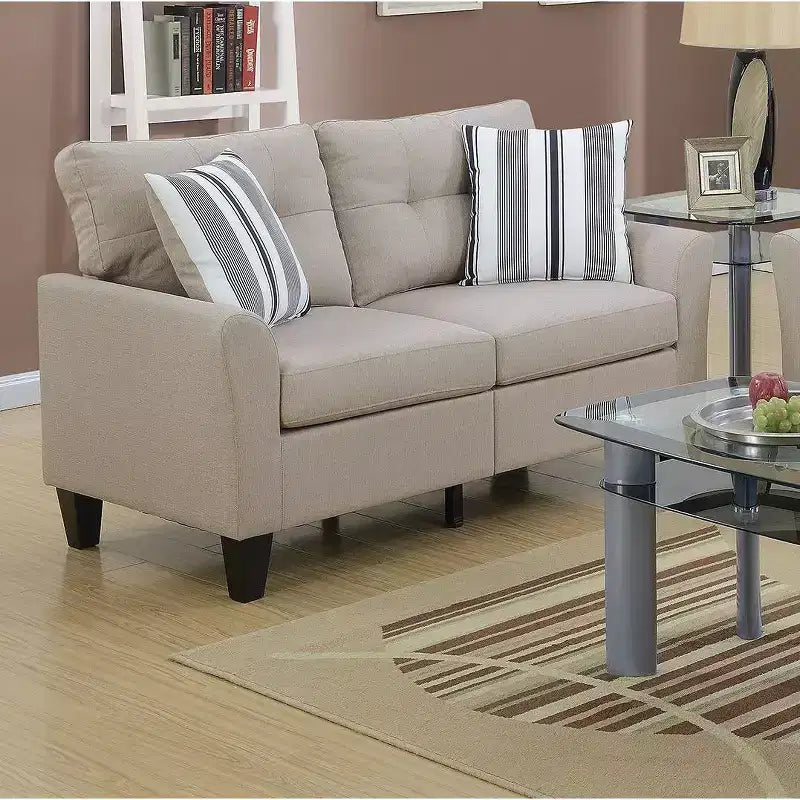 Divano Moderno Okak Set 2pz con Cuscino Spesso, Gambe in Pino Massello Divanetto Rivestito per Appartamenti, Soggiorno