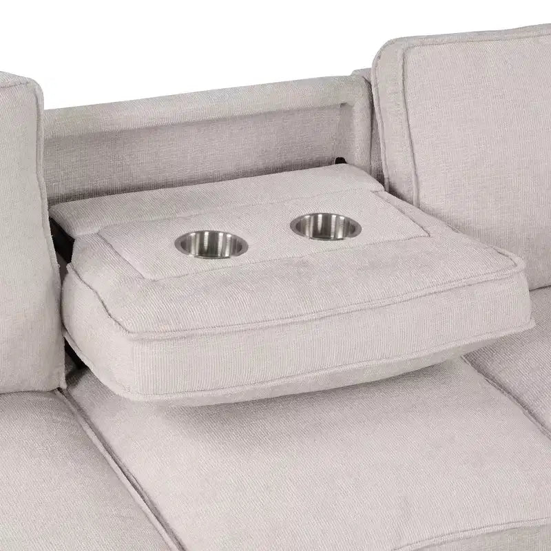 Divano componibile di lusso a U Okak con contenitore nascosto, divano imbottito a 3 posti con 2 portabicchieri, porta USB per soggiorno, appartamento