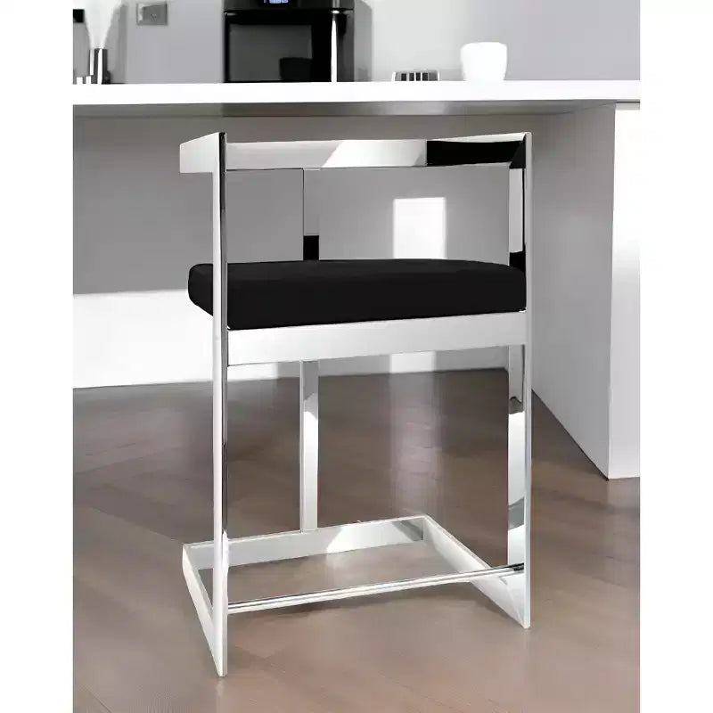 HomeRoots 26 Sgabello da bar ad altezza bancone con schienale basso in velluto nero e argento e acciaio inossidabile