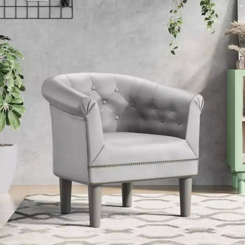 vidaXL Elegante Poltrona a Vasca - Singola, Similpelle Argento, Gommapiuma, Legno di Pino e Compensato per Salotto o Ufficio