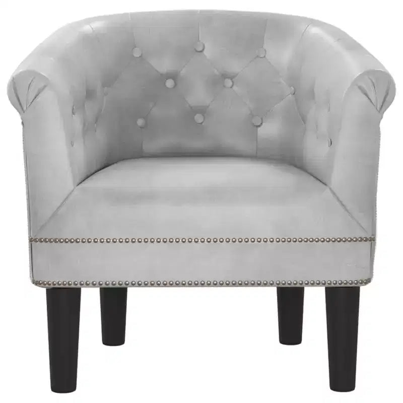 vidaXL Elegante Poltrona a Vasca - Singola, Similpelle Argento, Gommapiuma, Legno di Pino e Compensato per Salotto o Ufficio
