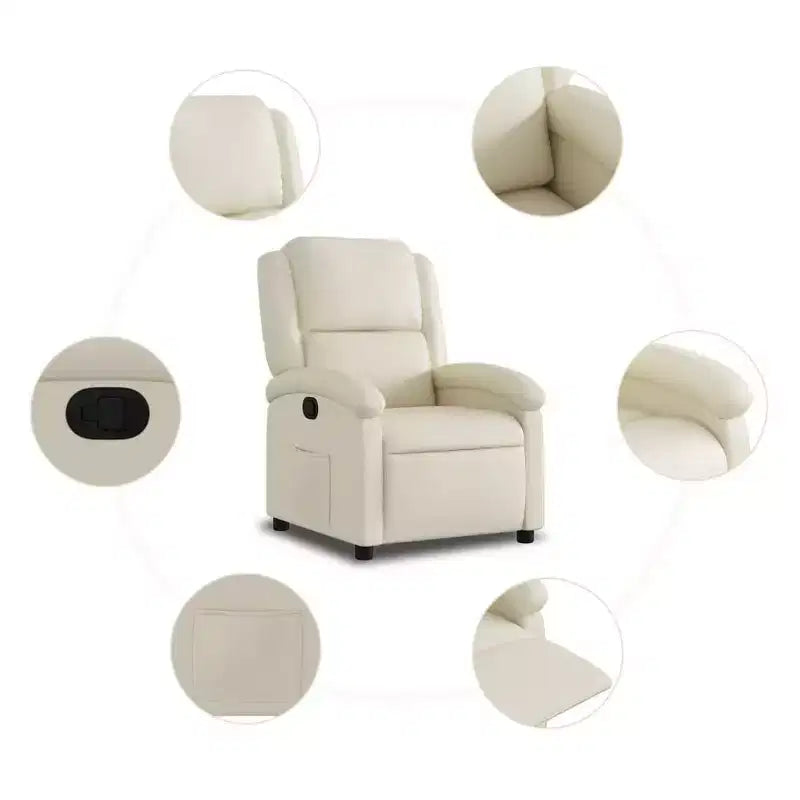 vidaXL Poltrona Reclinabile Crema in Similpelle - Poltrona Relax con Schienale Alto per Anziani con Funzione Manuale, Sedile Imbottito e Tasca Laterale