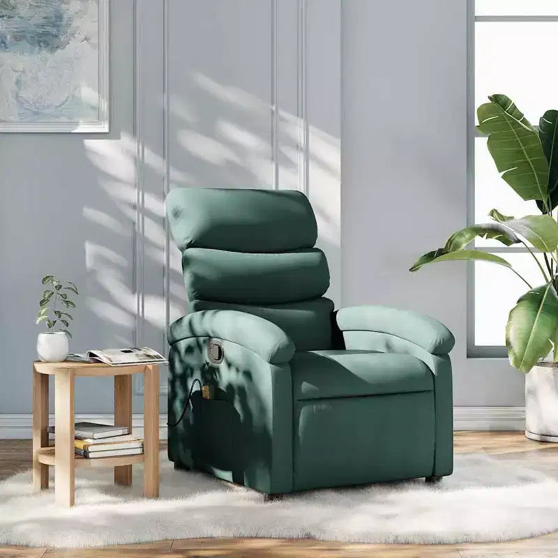 vidaXL Poltrona Massaggiante Reclinabile Manuale - Massaggio a Vibrazione - Tessuto Verde Scuro - Struttura Robusta - Comfort per il Soggiorno