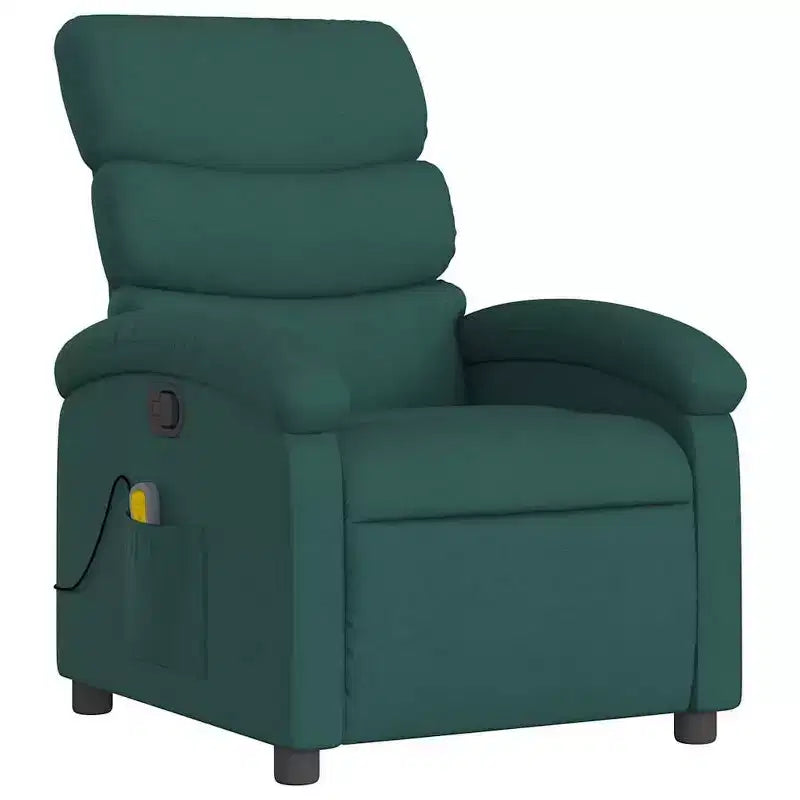 vidaXL Poltrona Massaggiante Reclinabile Manuale - Massaggio a Vibrazione - Tessuto Verde Scuro - Struttura Robusta - Comfort per il Soggiorno
