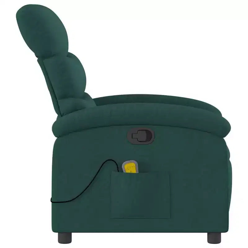 vidaXL Poltrona Massaggiante Reclinabile Manuale - Massaggio a Vibrazione - Tessuto Verde Scuro - Struttura Robusta - Comfort per il Soggiorno