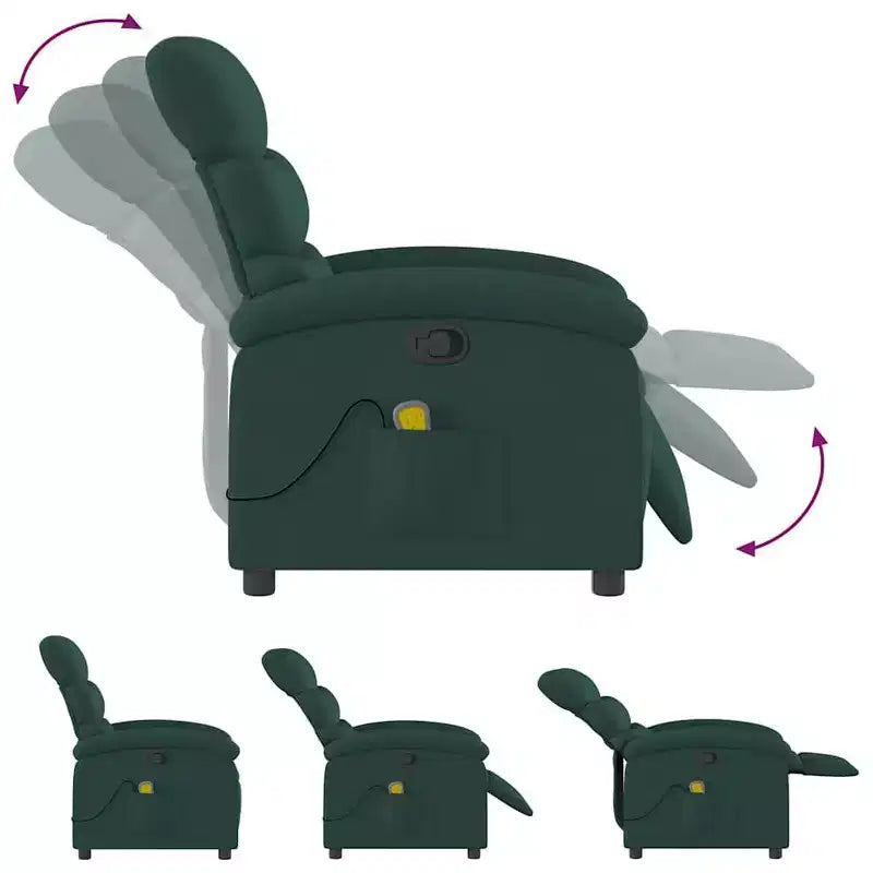 vidaXL Poltrona Massaggiante Reclinabile Manuale - Massaggio a Vibrazione - Tessuto Verde Scuro - Struttura Robusta - Comfort per il Soggiorno