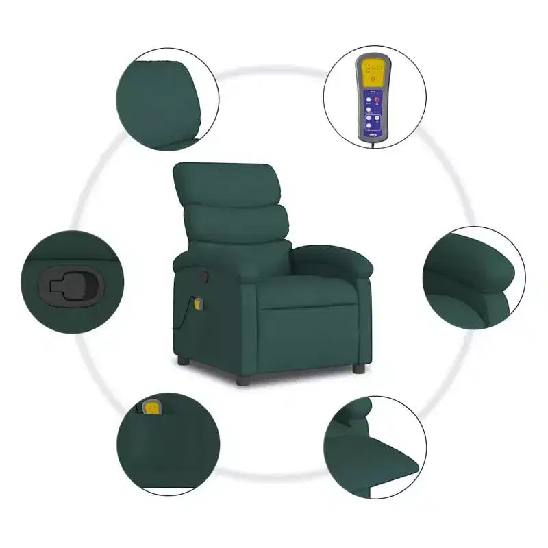 vidaXL Poltrona Massaggiante Reclinabile Manuale - Massaggio a Vibrazione - Tessuto Verde Scuro - Struttura Robusta - Comfort per il Soggiorno