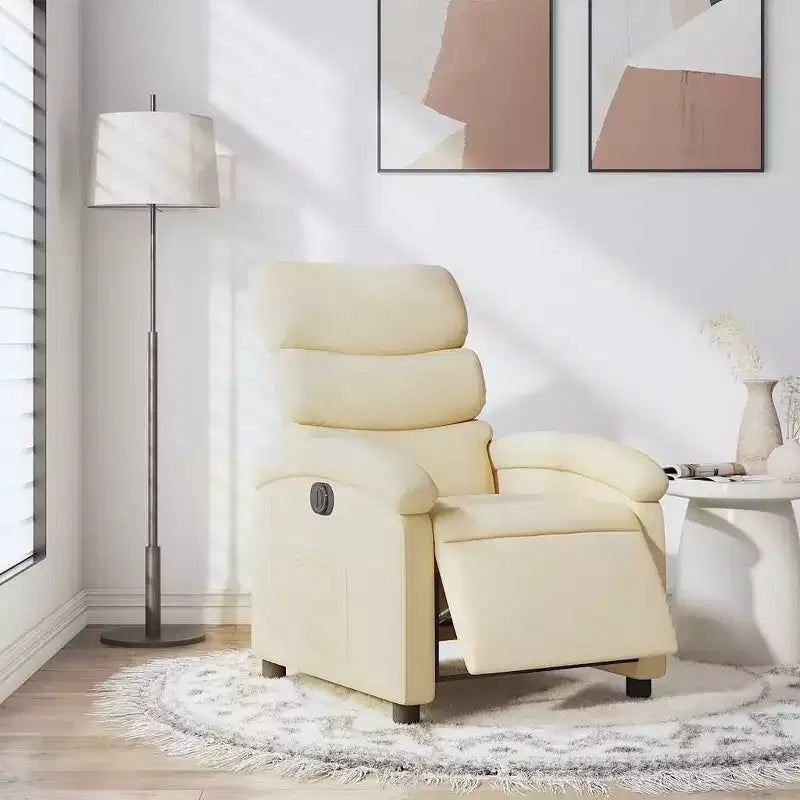 vidaXL Poltrona Reclinabile Elettrica - Poltrona Relax Regolabile in Tessuto Crema con Poggiapiedi Motorizzato, Tasca Laterale e Imbottitura Spessa per Soggiorno, Camera da Letto
