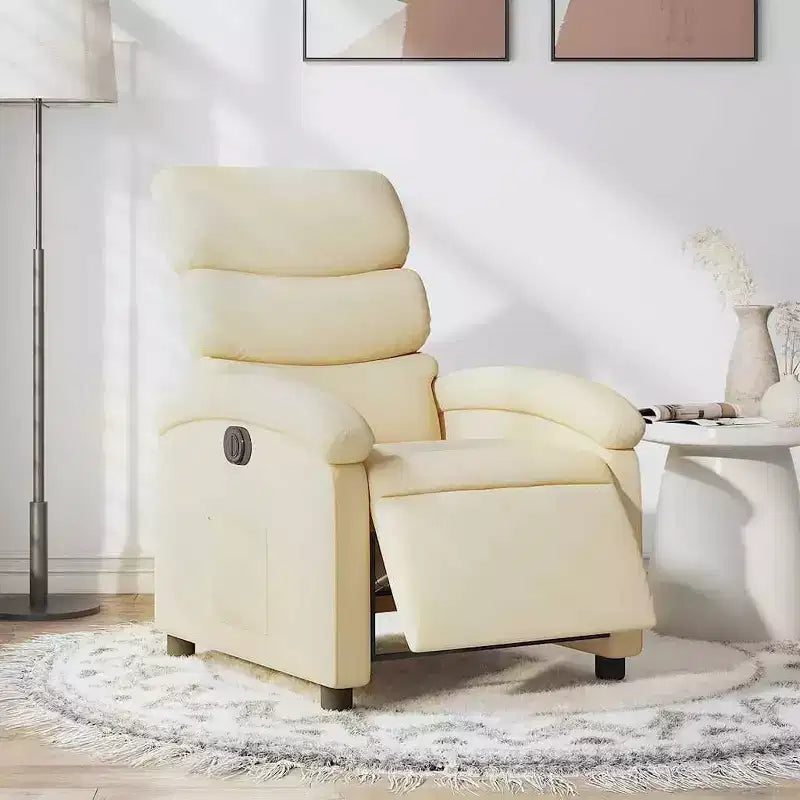 vidaXL Poltrona Reclinabile Elettrica - Poltrona Relax Regolabile in Tessuto Crema con Poggiapiedi Motorizzato, Tasca Laterale e Imbottitura Spessa per Soggiorno, Camera da Letto