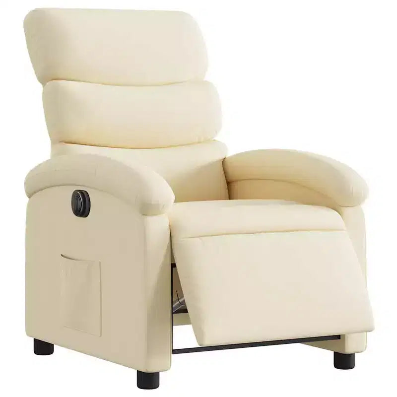 vidaXL Poltrona Reclinabile Elettrica - Poltrona Relax Regolabile in Tessuto Crema con Poggiapiedi Motorizzato, Tasca Laterale e Imbottitura Spessa per Soggiorno, Camera da Letto