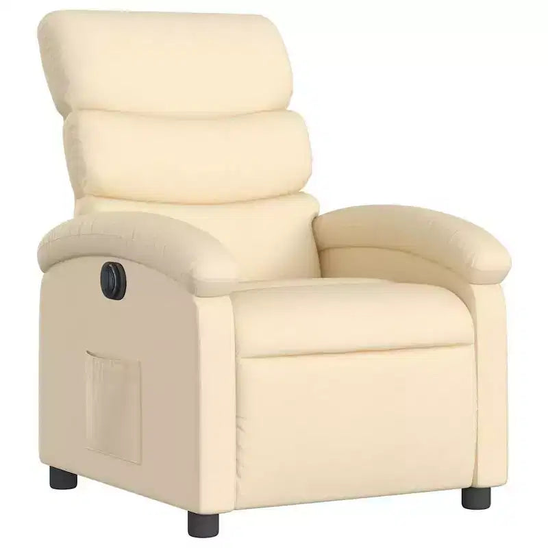 vidaXL Poltrona Reclinabile Elettrica - Poltrona Relax Regolabile in Tessuto Crema con Poggiapiedi Motorizzato, Tasca Laterale e Imbottitura Spessa per Soggiorno, Camera da Letto