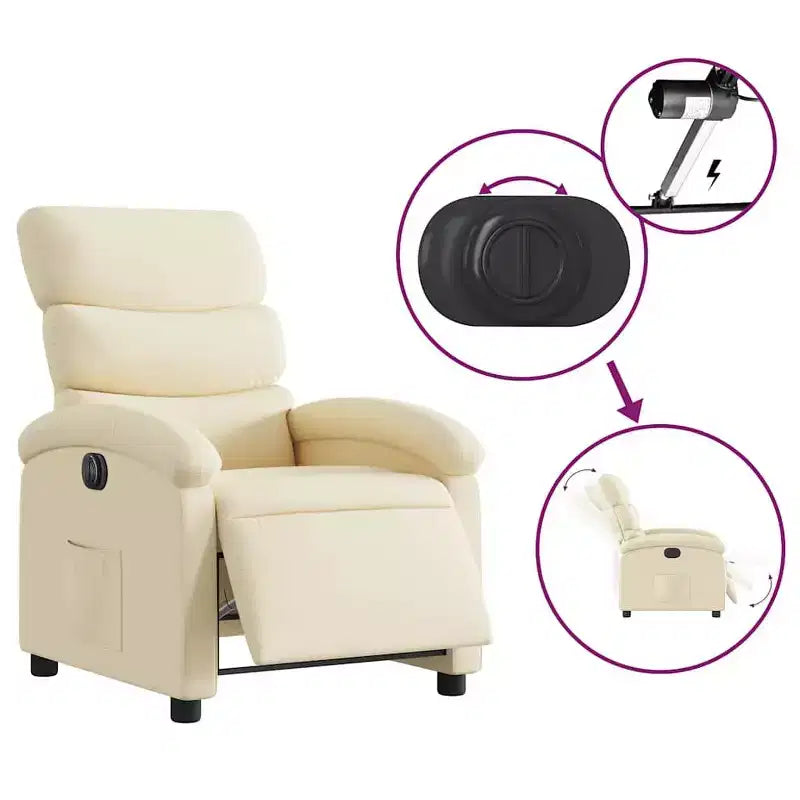 vidaXL Poltrona Reclinabile Elettrica - Poltrona Relax Regolabile in Tessuto Crema con Poggiapiedi Motorizzato, Tasca Laterale e Imbottitura Spessa per Soggiorno, Camera da Letto