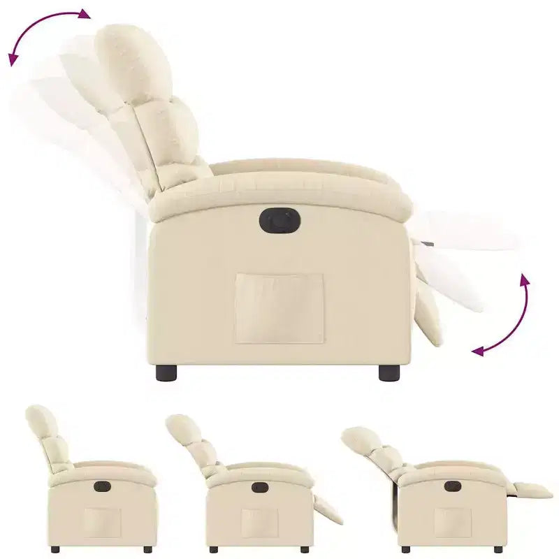 vidaXL Poltrona Reclinabile Elettrica - Poltrona Relax Regolabile in Tessuto Crema con Poggiapiedi Motorizzato, Tasca Laterale e Imbottitura Spessa per Soggiorno, Camera da Letto