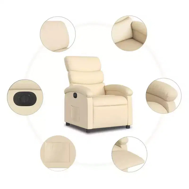 vidaXL Poltrona Reclinabile Elettrica - Poltrona Relax Regolabile in Tessuto Crema con Poggiapiedi Motorizzato, Tasca Laterale e Imbottitura Spessa per Soggiorno, Camera da Letto