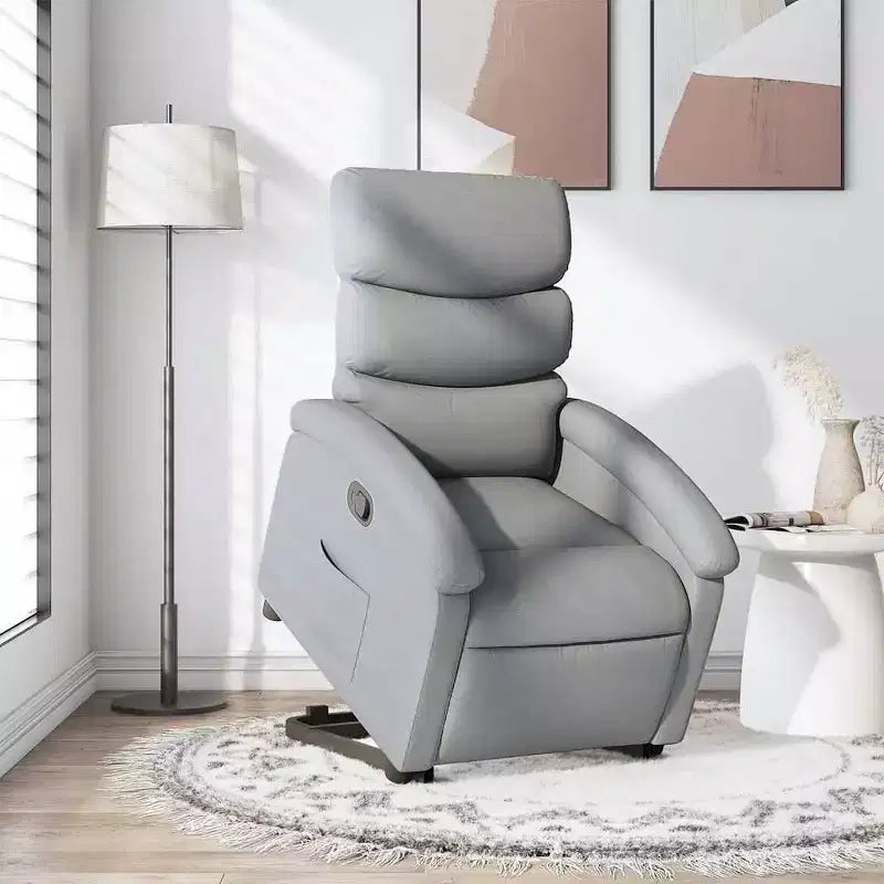 Poltrona Reclinabile Elettrica vidaXL per Anziani - Tessuto Grigio Chiaro, Sollevatore Elettrico, Reclinazione Manuale, Comfort Imbottito, Tasca Laterale, Struttura Solida