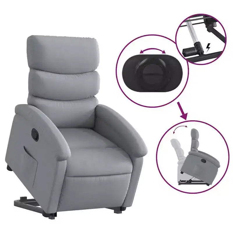 Poltrona Reclinabile Elettrica vidaXL per Anziani - Tessuto Grigio Chiaro, Sollevatore Elettrico, Reclinazione Manuale, Comfort Imbottito, Tasca Laterale, Struttura Solida