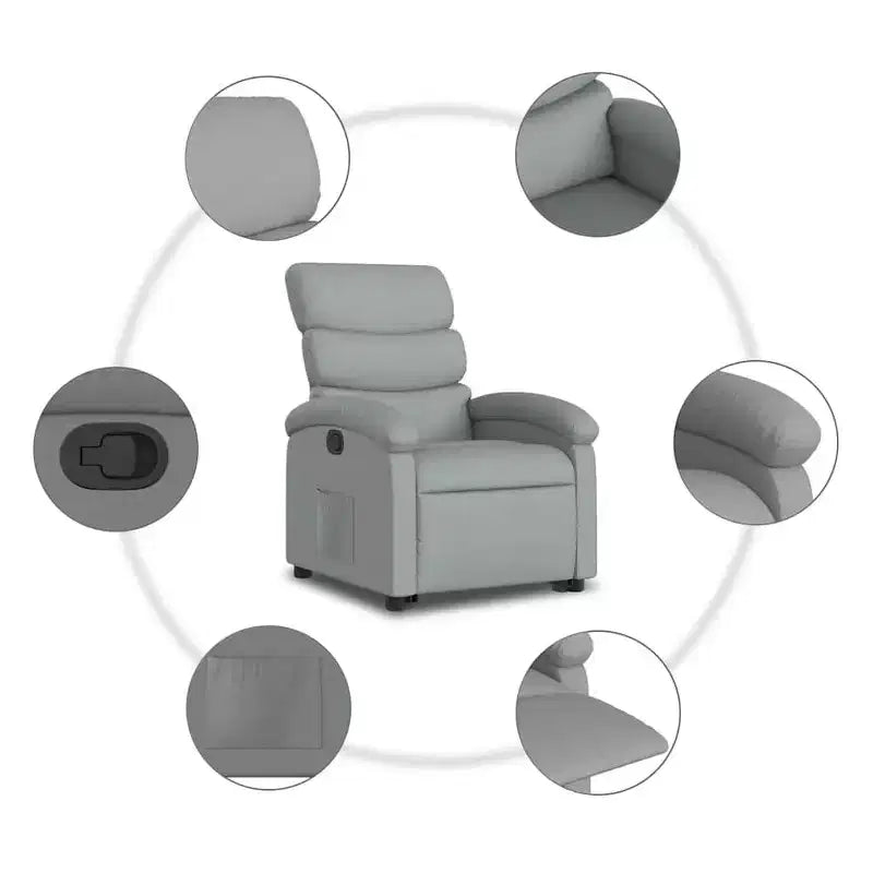 Poltrona Reclinabile Elettrica vidaXL per Anziani - Tessuto Grigio Chiaro, Sollevatore Elettrico, Reclinazione Manuale, Comfort Imbottito, Tasca Laterale, Struttura Solida