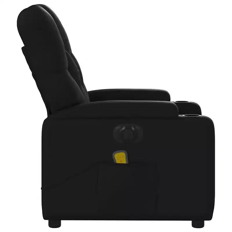 vidaXL Poltrona Reclinabile Massaggiante Elettrica Nera - Ecopelle, Poltrona Relax Motorizzata con Vibrazione Massaggiante, Portabicchieri, Tasca Laterale
