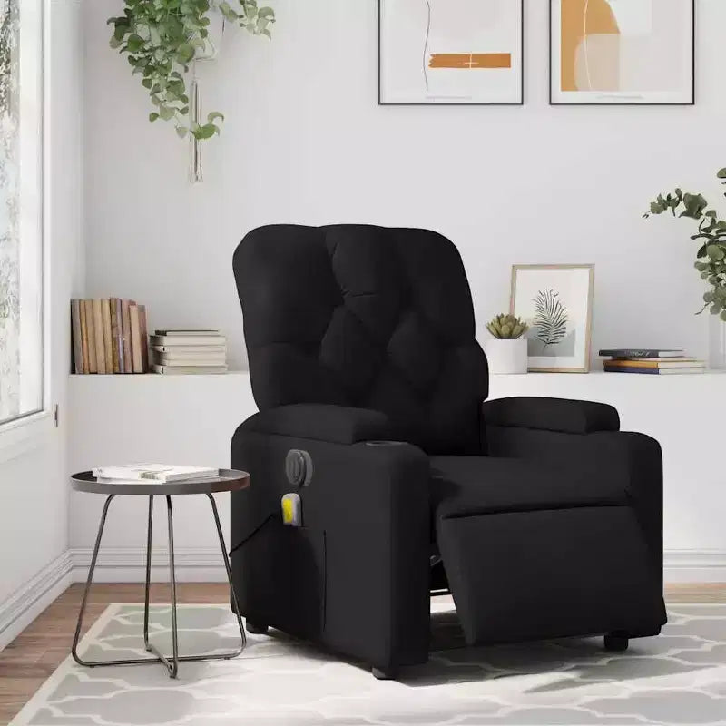 vidaXL Poltrona Reclinabile Massaggiante Elettrica Nera - Ecopelle, Poltrona Relax Motorizzata con Vibrazione Massaggiante, Portabicchieri, Tasca Laterale
