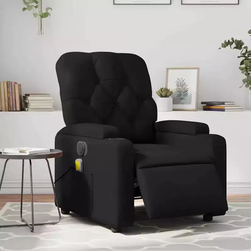 vidaXL Poltrona Reclinabile Massaggiante Elettrica Nera - Ecopelle, Poltrona Relax Motorizzata con Vibrazione Massaggiante, Portabicchieri, Tasca Laterale