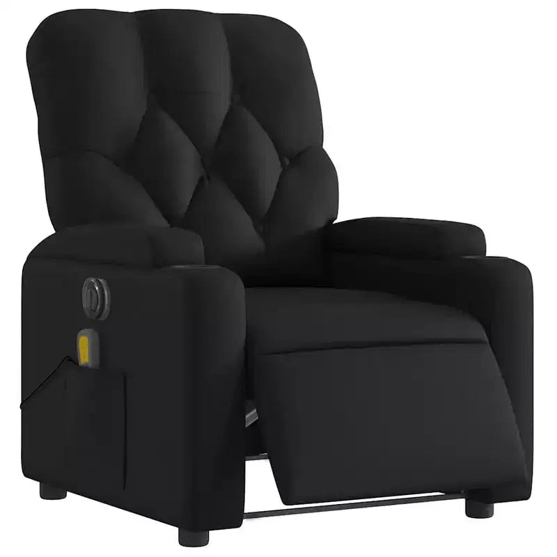 vidaXL Poltrona Reclinabile Massaggiante Elettrica Nera - Ecopelle, Poltrona Relax Motorizzata con Vibrazione Massaggiante, Portabicchieri, Tasca Laterale