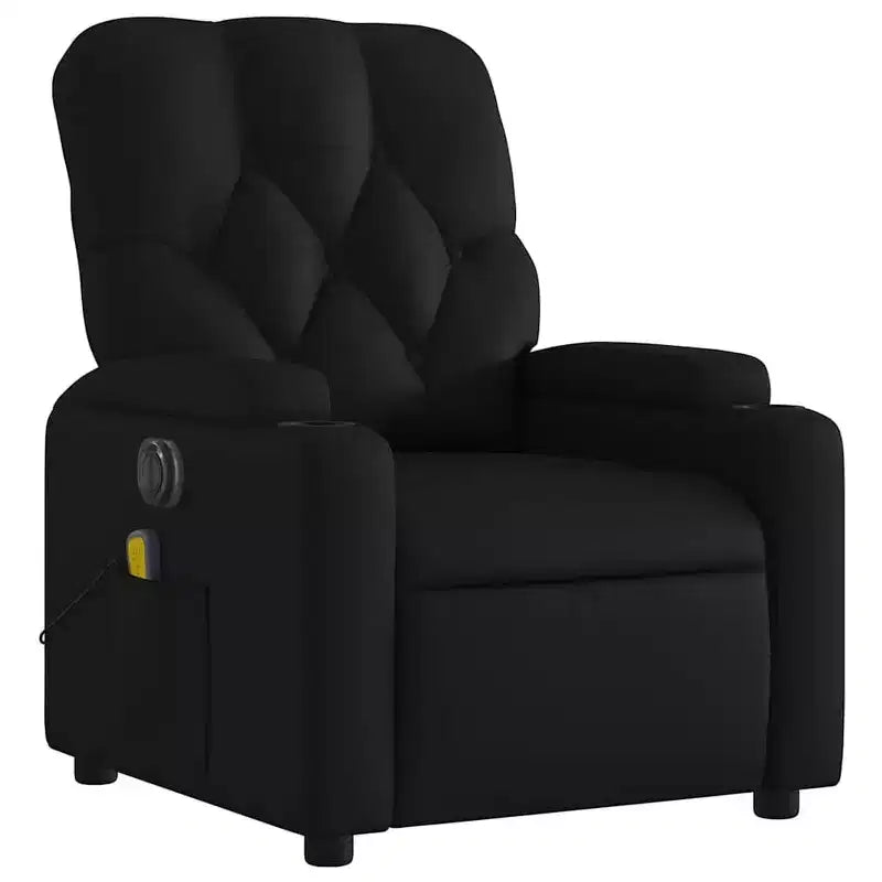 vidaXL Poltrona Reclinabile Massaggiante Elettrica Nera - Ecopelle, Poltrona Relax Motorizzata con Vibrazione Massaggiante, Portabicchieri, Tasca Laterale