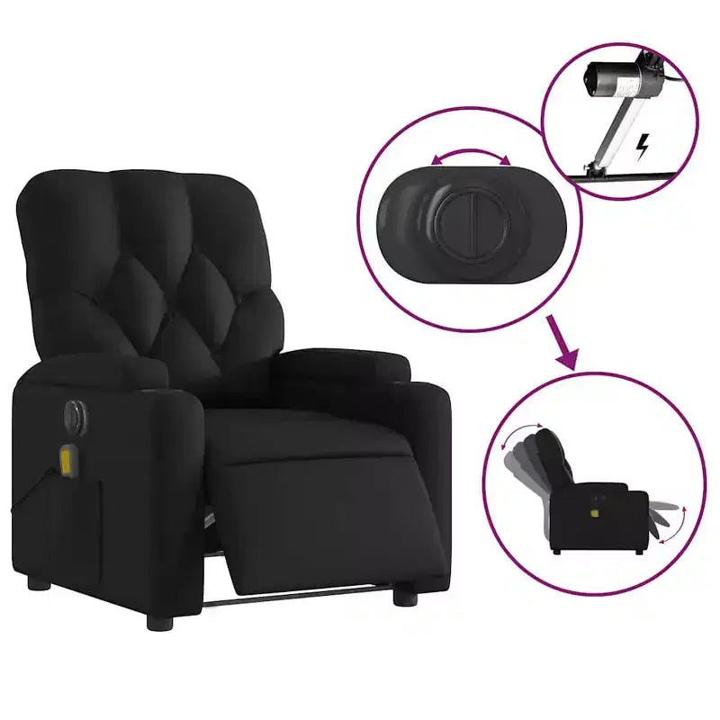 vidaXL Poltrona Reclinabile Massaggiante Elettrica Nera - Ecopelle, Poltrona Relax Motorizzata con Vibrazione Massaggiante, Portabicchieri, Tasca Laterale