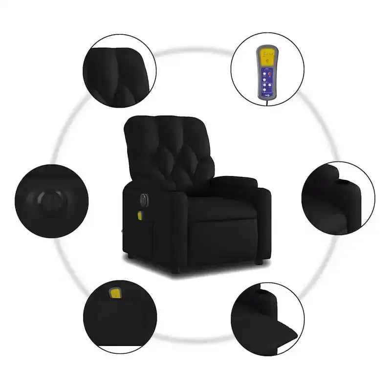 vidaXL Poltrona Reclinabile Massaggiante Elettrica Nera - Ecopelle, Poltrona Relax Motorizzata con Vibrazione Massaggiante, Portabicchieri, Tasca Laterale