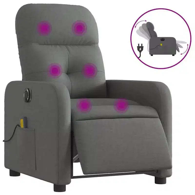 vidaXL Dark Gray Fabric Electric Massage Recliner Chair - Motorized Reclining Armchair with Vibration Massage, Comfortable Seating, and Sturdy Frame