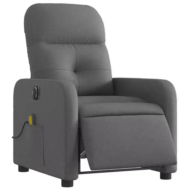vidaXL Poltrona reclinabile elettrica massaggiante in tessuto grigio scuro - Poltrona reclinabile motorizzata con massaggio a vibrazione, seduta confortevole e struttura robusta