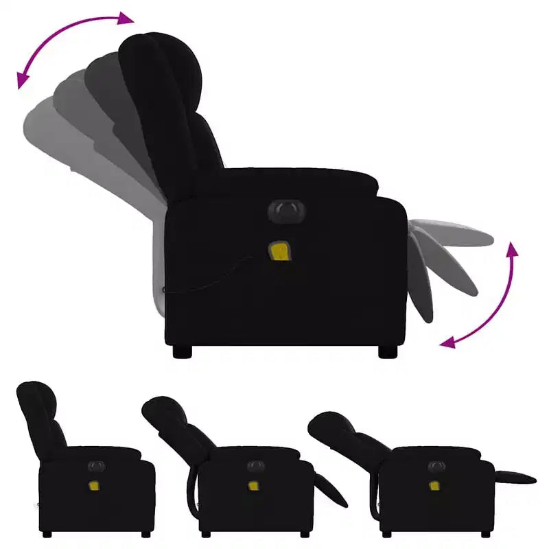vidaXL Poltrona reclinabile massaggiante elettrica - Poltrona con braccioli in tessuto nero con massaggio a vibrazione, regolazione elettrica di poggiapiedi/schienale