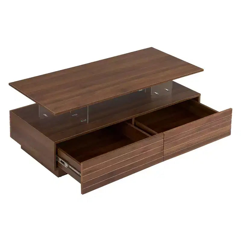 Tavolino moderno a LED Okak 47.2, tavolo centrale rettangolare dimmerabile intelligente con 2 cassetti a scomparsa e controllo touch per soggiorno/home theater