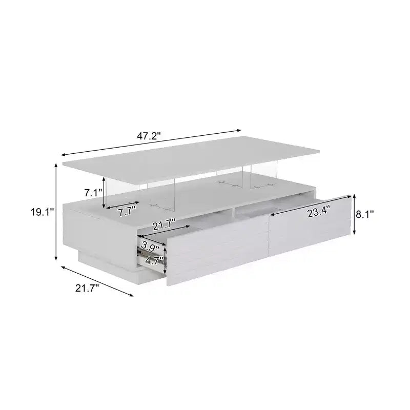 Tavolino moderno a LED Okak 47.2, tavolo centrale rettangolare dimmerabile intelligente con 2 cassetti a scomparsa e controllo touch per soggiorno/home theater