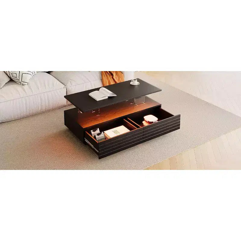 Tavolino moderno a LED Okak 47.2, tavolo centrale rettangolare dimmerabile intelligente con 2 cassetti a scomparsa e controllo touch per soggiorno/home theater
