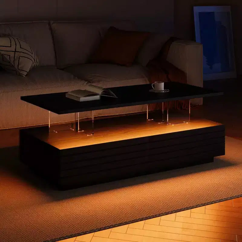 Tavolino moderno a LED Okak 47.2, tavolo centrale rettangolare dimmerabile intelligente con 2 cassetti a scomparsa e controllo touch per soggiorno/home theater