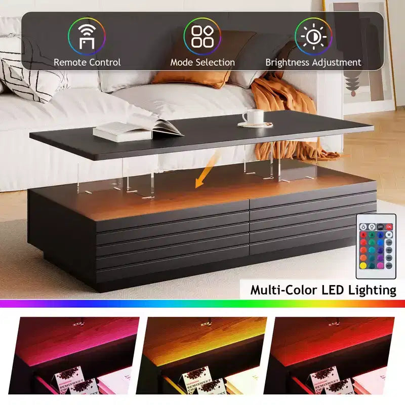 Tavolino moderno a LED Okak 47.2, tavolo centrale rettangolare dimmerabile intelligente con 2 cassetti a scomparsa e controllo touch per soggiorno/home theater