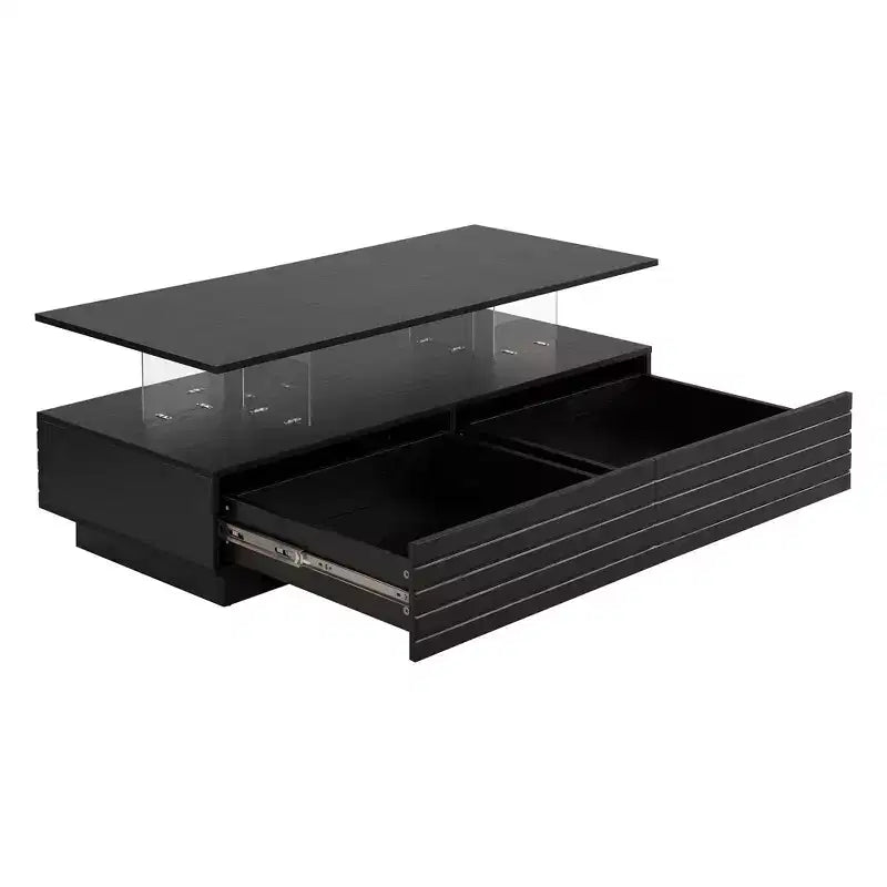 Tavolino moderno a LED Okak 47.2, tavolo centrale rettangolare dimmerabile intelligente con 2 cassetti a scomparsa e controllo touch per soggiorno/home theater