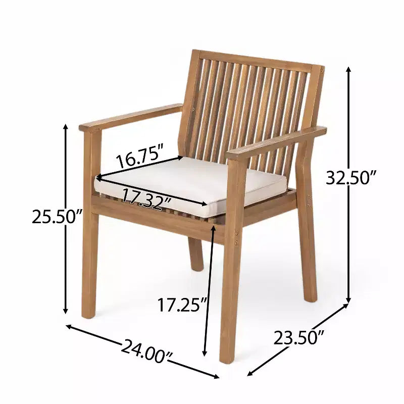 Christopher Knight Home Caitlyn Set da Pranzo Rustico da Esterno 7 Pezzi in Legno di Acacia con Cuscini