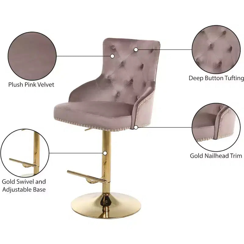 Meridian Furniture, Sgabello Regolabile Claude in Velluto Rosa