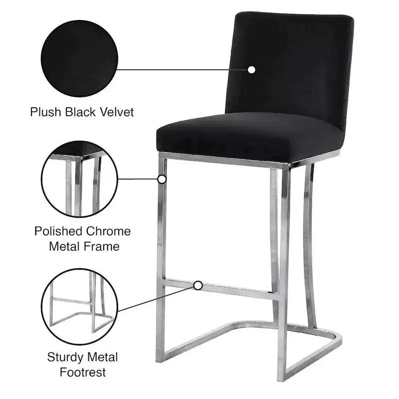 Meridian Furniture,Heidi Black Velvet Stool