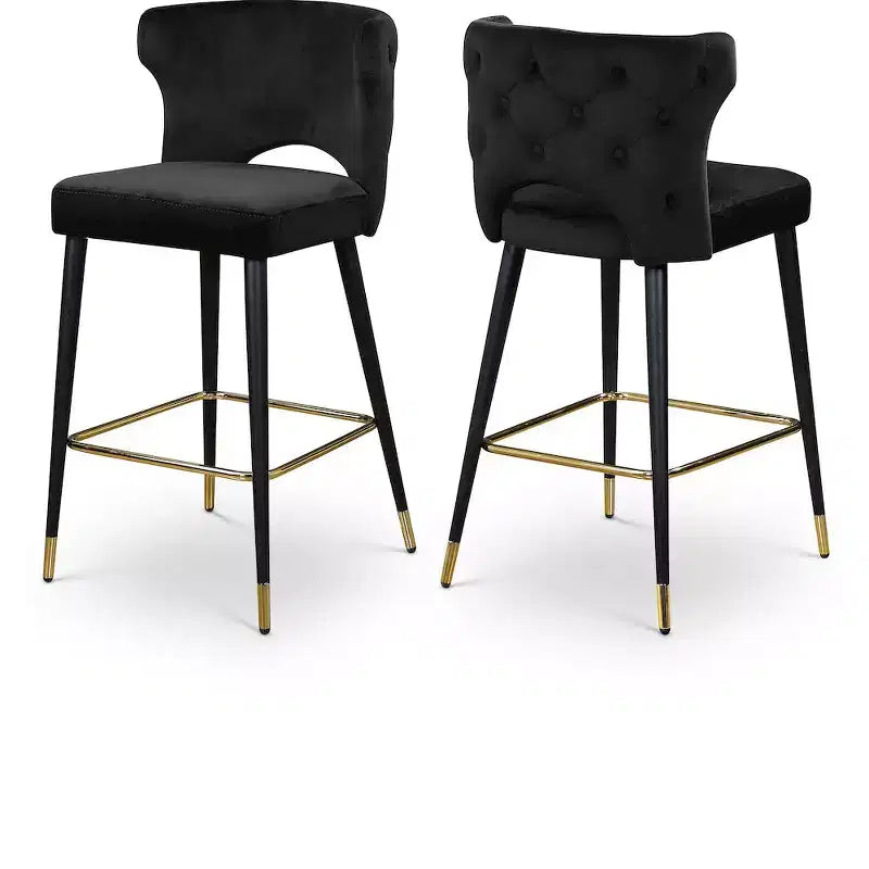 Meridian Furniture,Kelly Black Velvet Stool, Set of 2