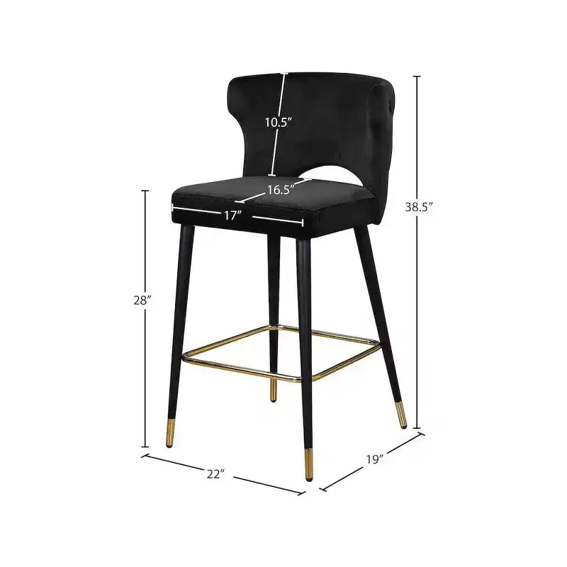 Meridian Furniture, Sgabello Kelly in velluto nero, Set da 2