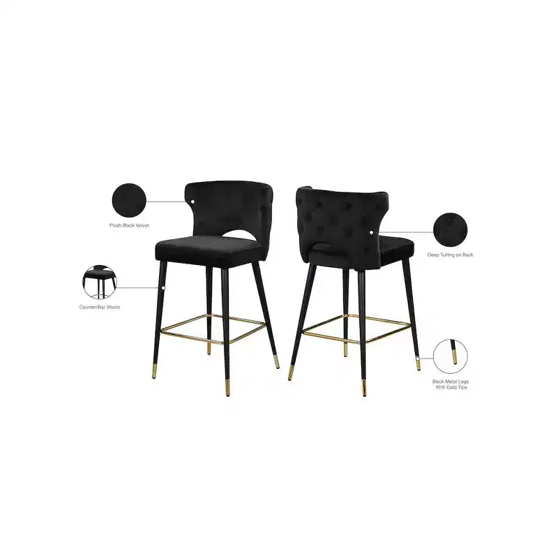 Meridian Furniture, Sgabello Kelly in velluto nero, Set da 2