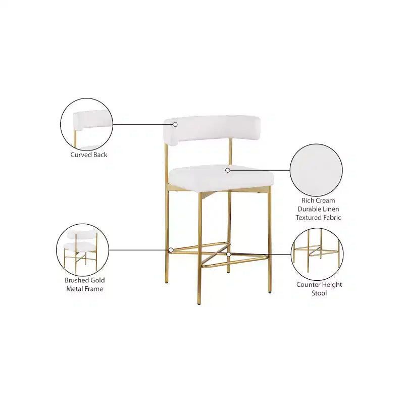 Meridian Furniture, Sgabello Rivage crema in tessuto testurizzato di lino resistente, set da 2